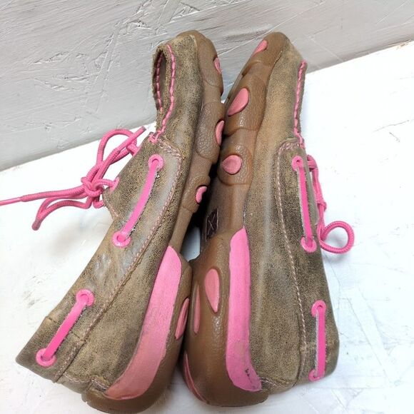 Twisted X Driving Mocs Big Kids Size 3.5 Bomber / Neon Pink Breast Cancer Ribbon - Picture 4 of 6